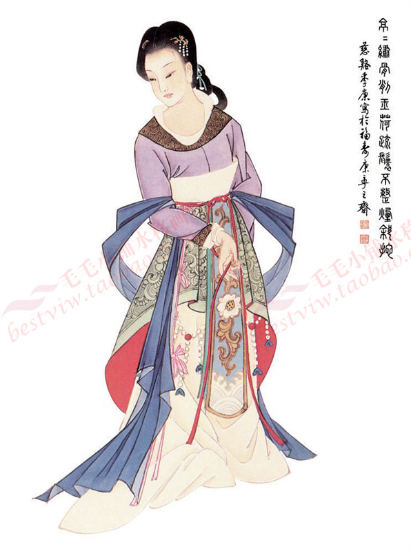 75-83 中国古代美女毛毛小铺水移画浴室瓷砖贴灯罩屏风玻璃装饰贴