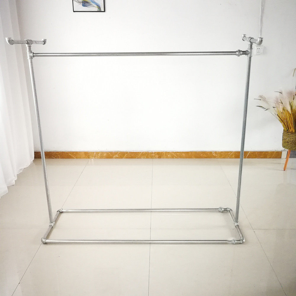 镀锌钢管晾衣架落地单双晾衣杆室内阳台双杠带轮水管服装店衣服架