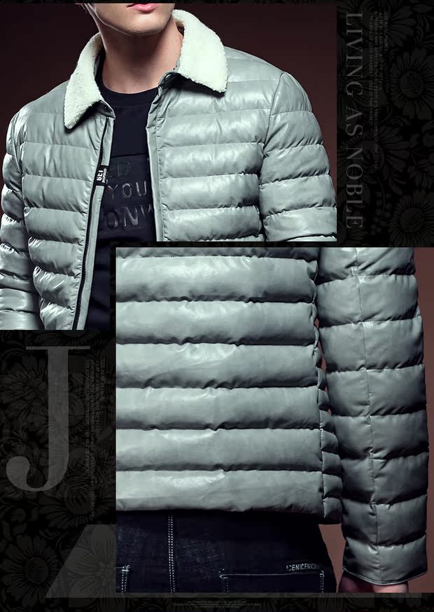 凡转欧美2016冬季新款男士棉衣修身外套纯色青年学生加厚610113