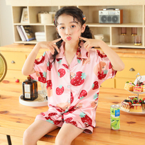 Parent-child mother and daughter pajamas girl Summer Ice Silk short-sleeved childrens thin suit