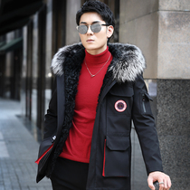 Parker suit mens winter mid-length woolen fur liner Silver fox fur collar hooded Nick suit tooling jacket