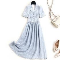Ole Striped Tencel Denim Dress 2021 Summer New Temperament Dress High Waist Medium-length dress 18173