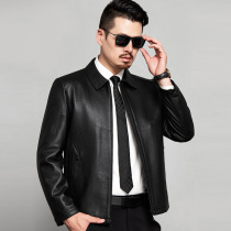 2021 Chunqiu Hainen Leather Clothing Men Sheep Leather Jacket Flap for short whole leather mid-aged single-thin jacket