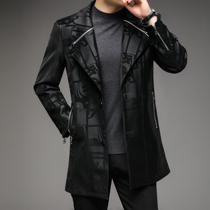 2022 Spring and Autumn Leather Coat Mens Business Casual Mid-length Suit Suit Dads Leather Jacket Leather Coat Jacket