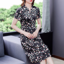 Hangzhou Silk womens improved cheongsam elegant dress female summer long small flower slim silk skirt