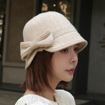 Autumn and winter pure color woolen hat Korean version of Joker three-dimensional bow hat elegant fishermans hat children tide British