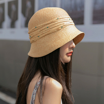 Spring and summer 2021 irregular Bell type basin hat retro custom elegant hand diamond stone bead fisherman hat summer straw hat girl