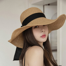 Summer bow beach straw hat children Korean version of tide seaside big brim sunscreen sunshade sun vacation Joker