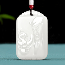Hetian Jade Sheep fat jade Guan Gong pendant Mens lucky necklace Wu God of wealth Guan Yu Jade pendant Jade stone Guan Erye Jade card