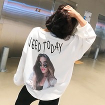 Special spot casual suit Korea spring and autumn women's cotton loose beauty printing college sweater strip slim pants tide