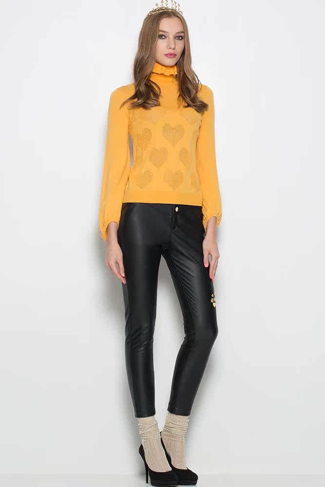 ports宝姿专柜正品代购高领羊毛心形镂空灯笼袖针织衫_7折现价1250元