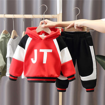 Child costume boy winter suit with fluffy 2022 new handsome boy baby clothes child with thick tide brand