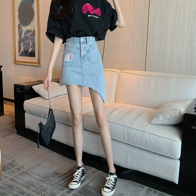 Túi hông kiểu cổng bất thường váy denim nữ mùa hè cạp cao váy xẻ tà sexy Phong cách hàn quốc váy thiết kế mỏng - Váy