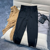 2023 Spring new large - yard loose waist strength Roma cloth black casual pants women fat mm loose nine pants