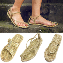 Handmade slippers pure hand-woven straw sandals mens summer personality retro sandals nostalgic straw old-fashioned shoes