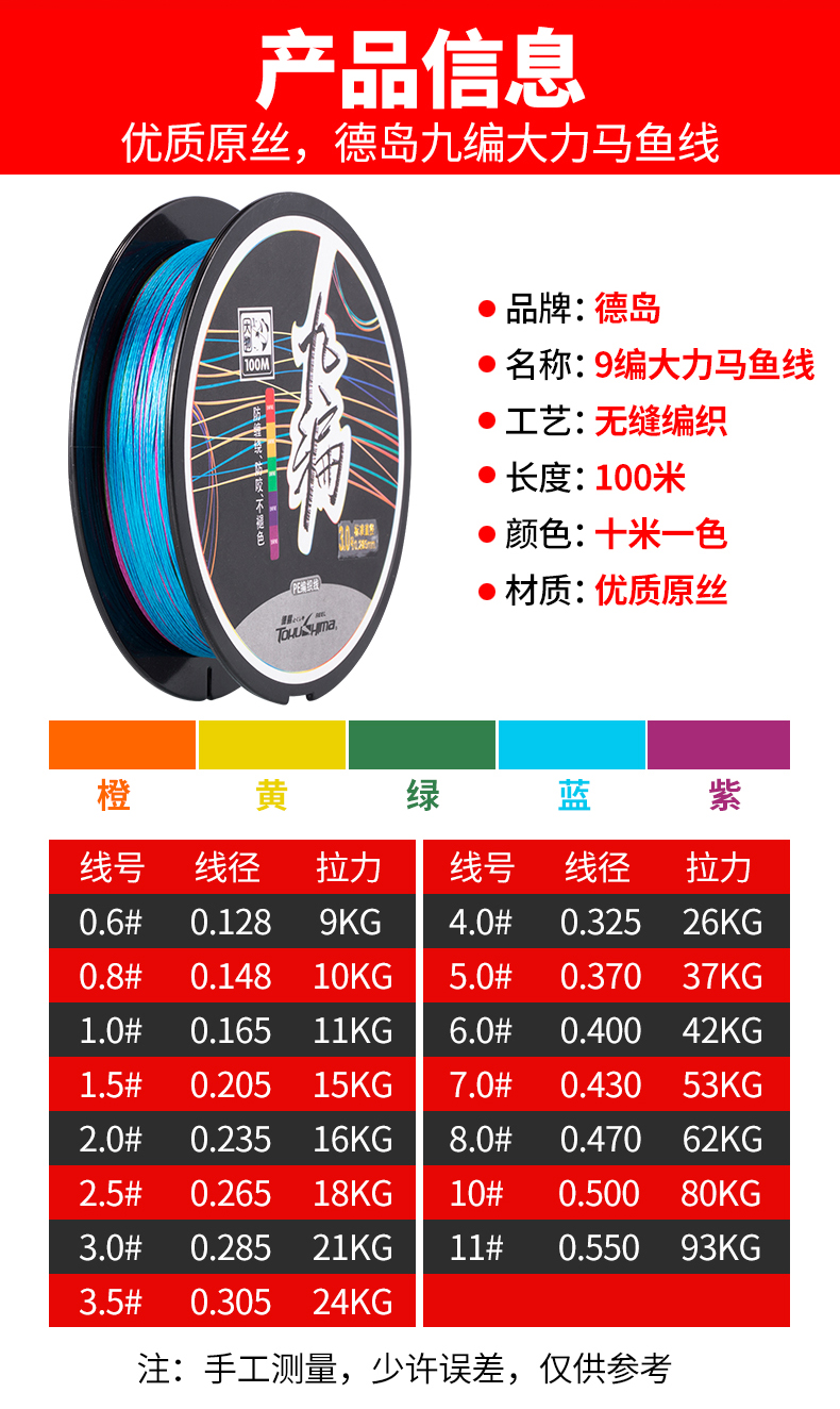 德岛正品9编大力马鱼线九编pe线100米路亚线进口大马力钓鱼线主线_7折