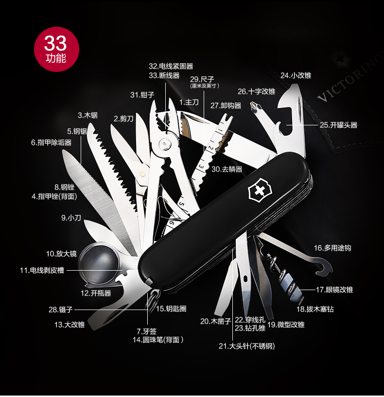维氏瑞士军刀 91mm 瑞士英雄刀 1.6795.3 户外多功能刀