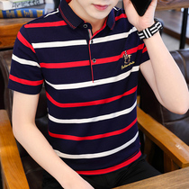 2021 new cotton short sleeve T-shirt men Business lapel stripe young polo shirt casual mens clothes men
