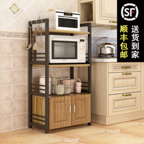 European-style kitchen shelf Floor-to-ceiling microwave oven rack Household storage locker with door Multi-layer seasoning oven rack