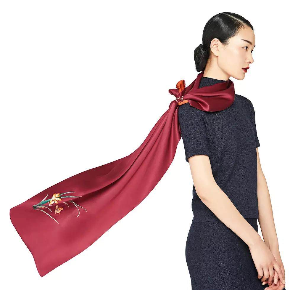 万事利丝绸丝巾女凤凰之家高端婚庆真丝桑蚕丝手工刺绣长巾礼盒_7折