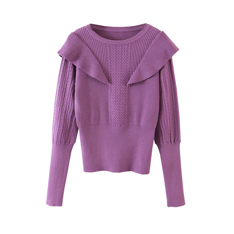 荷叶边麻花束腰针织衫女设计感小众秋冬新款长袖收腰显瘦短款毛衣