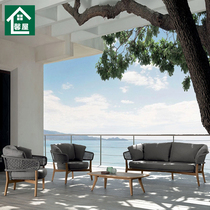 Outdoor Rattan Sofa Solid Wood White Wax Wood Nordic Chrope Courtyard Terrace Casual Folk Juku Tea Table Combined Outdoor Sofa