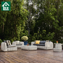 Outdoor Rattan Sofa Tea Table Tempered Glass Combination Furniture Casual Open-air Patio Rattan white Courtyard Sofa