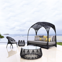 Outdoor Lying Bed Bird Nest Bed Creative Bed Black Shelf Tea Table Combination Sales Department Mediterranean Hotel Rattan Bed