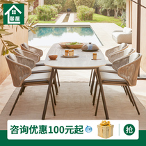 Courtyard tables and chairs combined leisure long tableNorthern European balcony terrace open-air waterproof furniture rock table