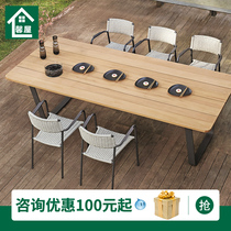 Villa courtyard table and chair suite Solid wood long tables combined leisure open-air residential garden outdoor table and chair