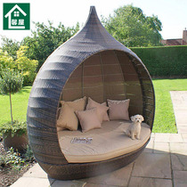Outdoor Lying Bed Rattan Creative Hat Bird Cage Holiday Village Hotel Open Sea View Room Single Eggshell Casual Rattan Bed