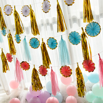 ins Wind paper tassel Peanut day party color strip layout background wall Wedding festival decoration curtain Shopping mall supplies