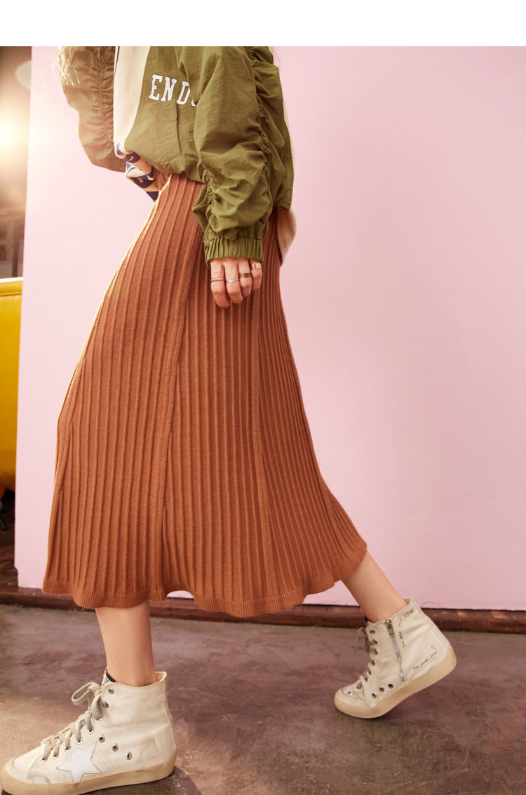 秋冬通勤a字针织裙子新款2018韩版中长款宽松ins百褶半身裙女士k