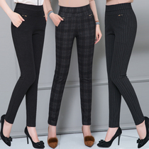 Mother pants children autumn and winter trousers plus velvet thickened high-waisted plaid 50 years old wearing middle-aged women leggings