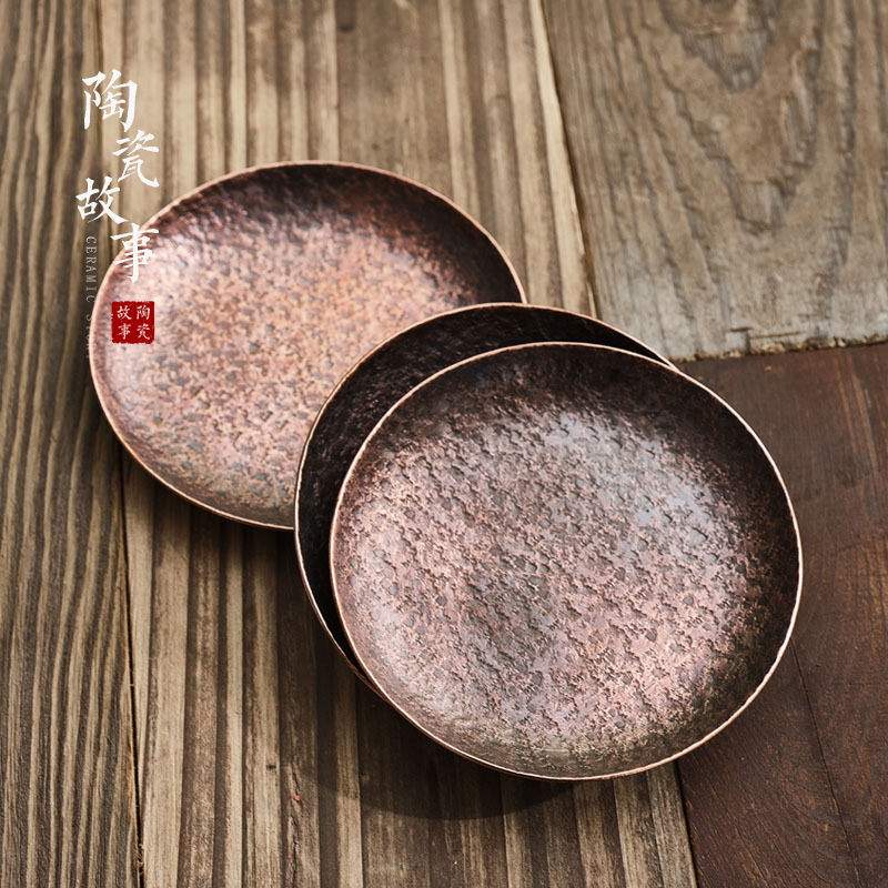 Copper hammer eye grain ceramic story coasters Japanese zen cup saucer insulation prevent hot kung fu tea accessories