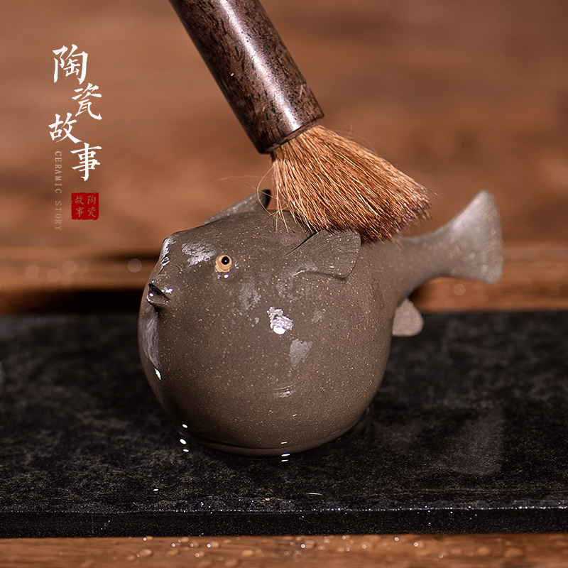 Japanese ceramic furnishing articles pet boutique story tea to keep tea tea set decoration accessories play fugu tea table decoration
