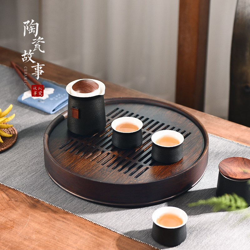 The Story of pottery and porcelain tea tray of household solid wood tea light small key-2 luxury modern kung fu tea set waterlogging under caused by excessive rainfall water tea tray