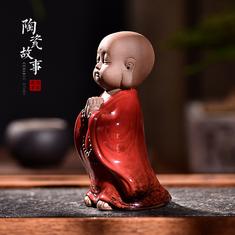 Purple ceramic furnishing articles pet boutique story tea to keep tea Japanese play the young monk tea tea tea table decoration