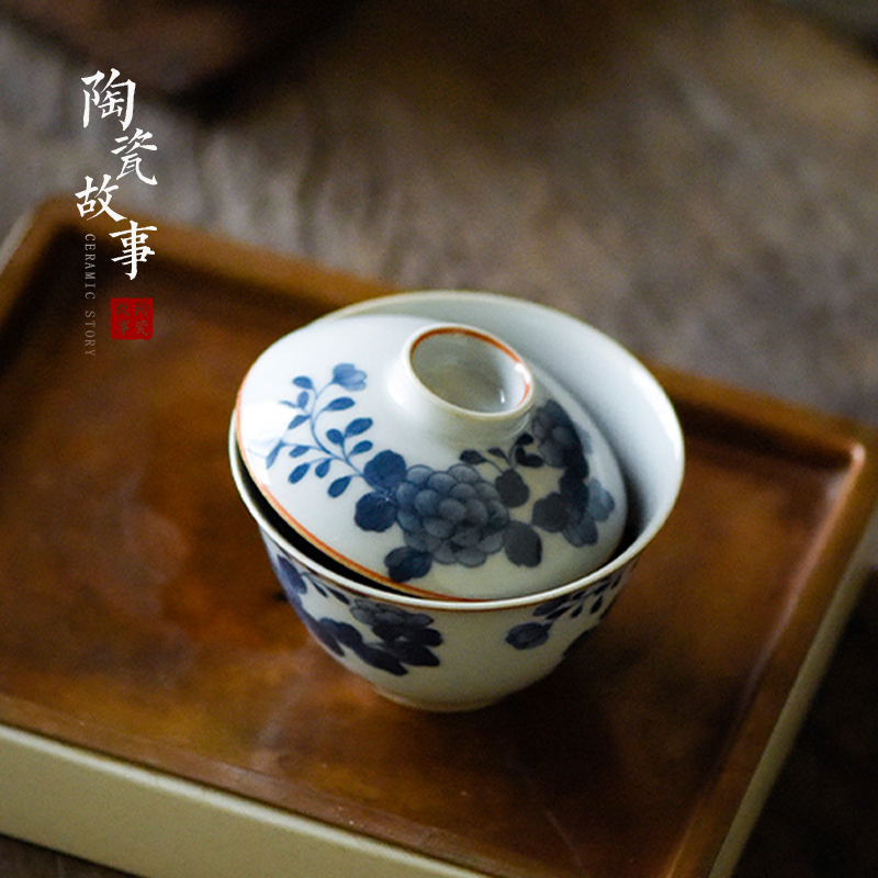 High - end checking hand - made ceramic story town tureen three blue and white peony tureen single small tureen