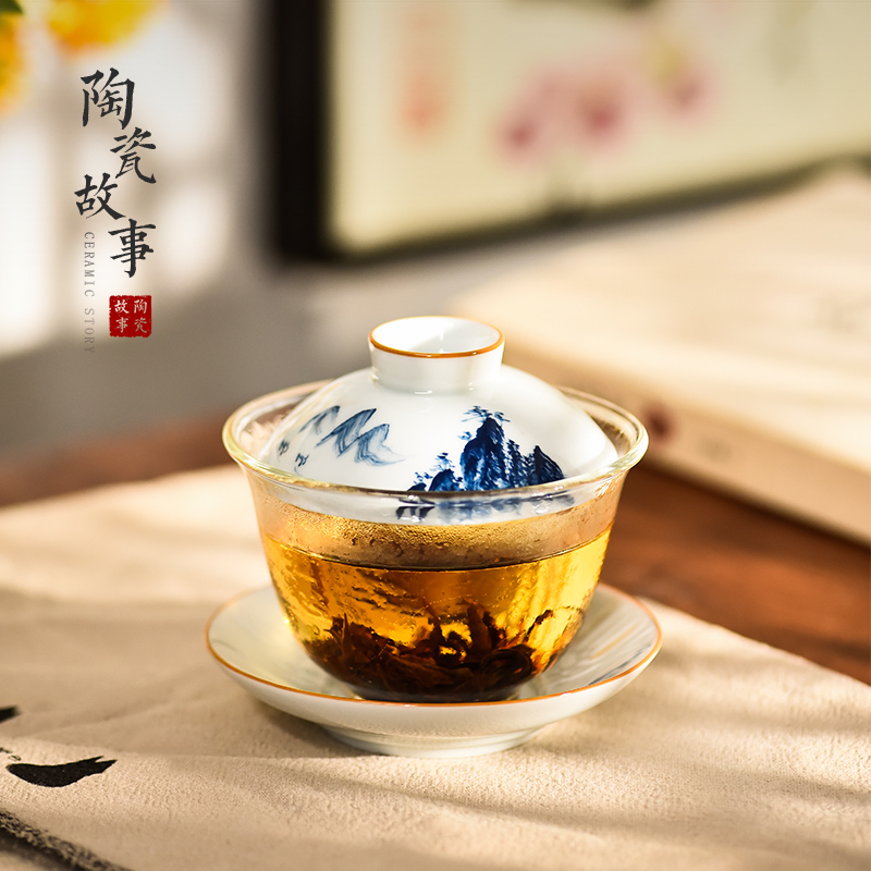 Jingdezhen ceramic story glass tureen single three cups to high - end porcelain kung fu tea set tea bowl