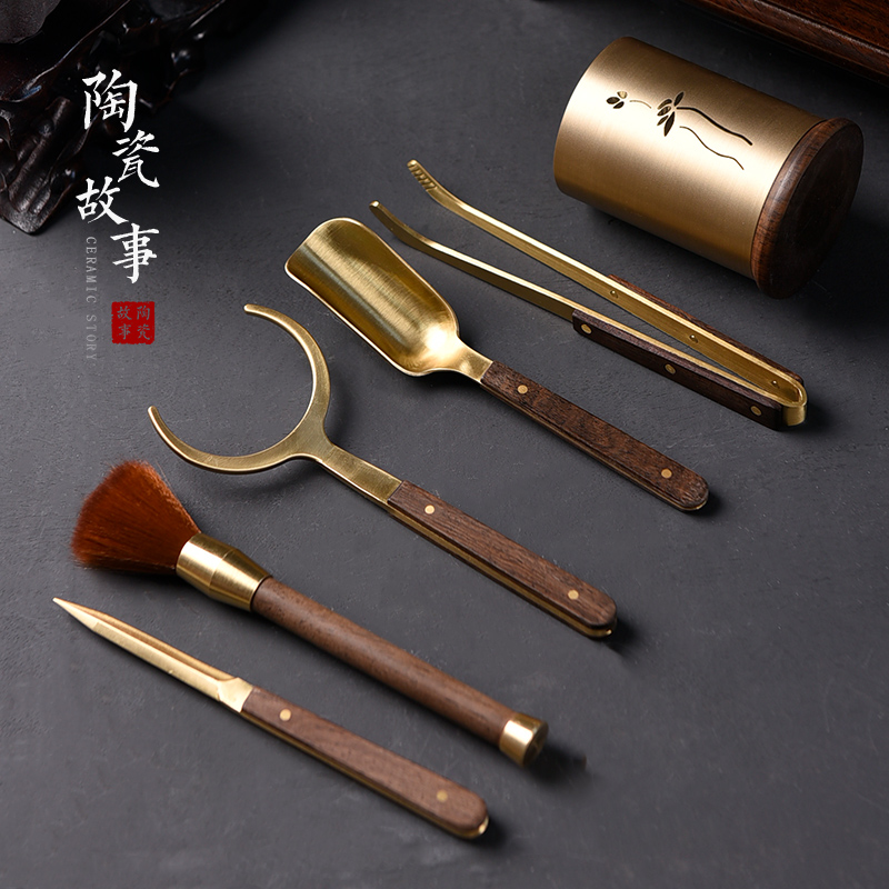 Ceramic story six gentleman 's suit kung fu tea tea set with parts of 6 gentleman ChaGa knife spoon tea tool