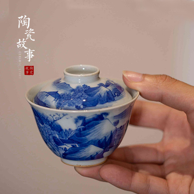 High - end checking hand - made ceramic story town tureen three tureen single kangxi landscape small tureen