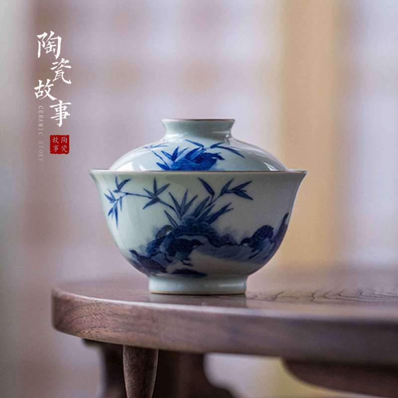 High - end checking hand - made ceramic story town tureen only three tureen turquoise bottom ix ankang tureen