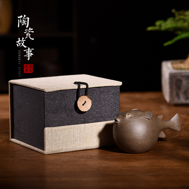 Japanese ceramic furnishing articles pet boutique story tea to keep tea tea set decoration accessories play fugu tea table decoration