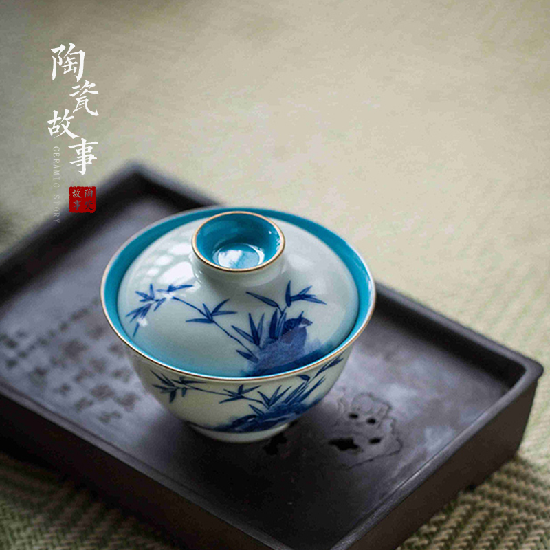 High - end checking hand - made ceramic story town tureen only three tureen turquoise bottom ix ankang tureen