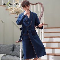 Bathrobe mens autumn and winter cotton thickened warm and cotton pajamas long Japanese bathrobe winter air cotton sandwich robe