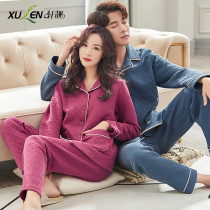 Couples pajamas ladies autumn and winter thick long sleeves warm air cotton sandwich cotton home wear mens plus size suit