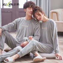 Couples pajamas women autumn winter coral fleece flannel can go out for leisure island velvet warm home wear set men