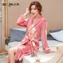 Coral velvet nightgown female autumn and winter sexy plus size long plus thick warm bathrobe spring and autumn island velvet pajamas morning robe
