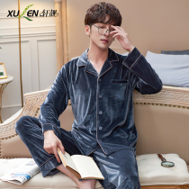 Spring and autumn gold velvet pajamas mens long-sleeved thermal suit autumn and winter thin plus size mens youth home clothes
